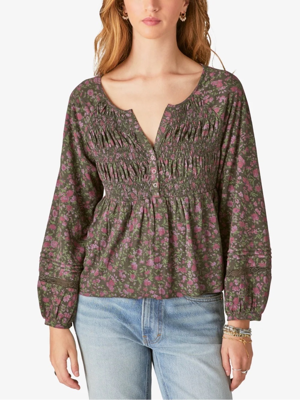 Lucky Brand Textured Babydoll Blouse Size XS